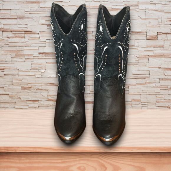 Dingo Women's Ava Studded Black Round Toe Western Boots, 2" Heel 6.5M EUC - Picture 3 of 6